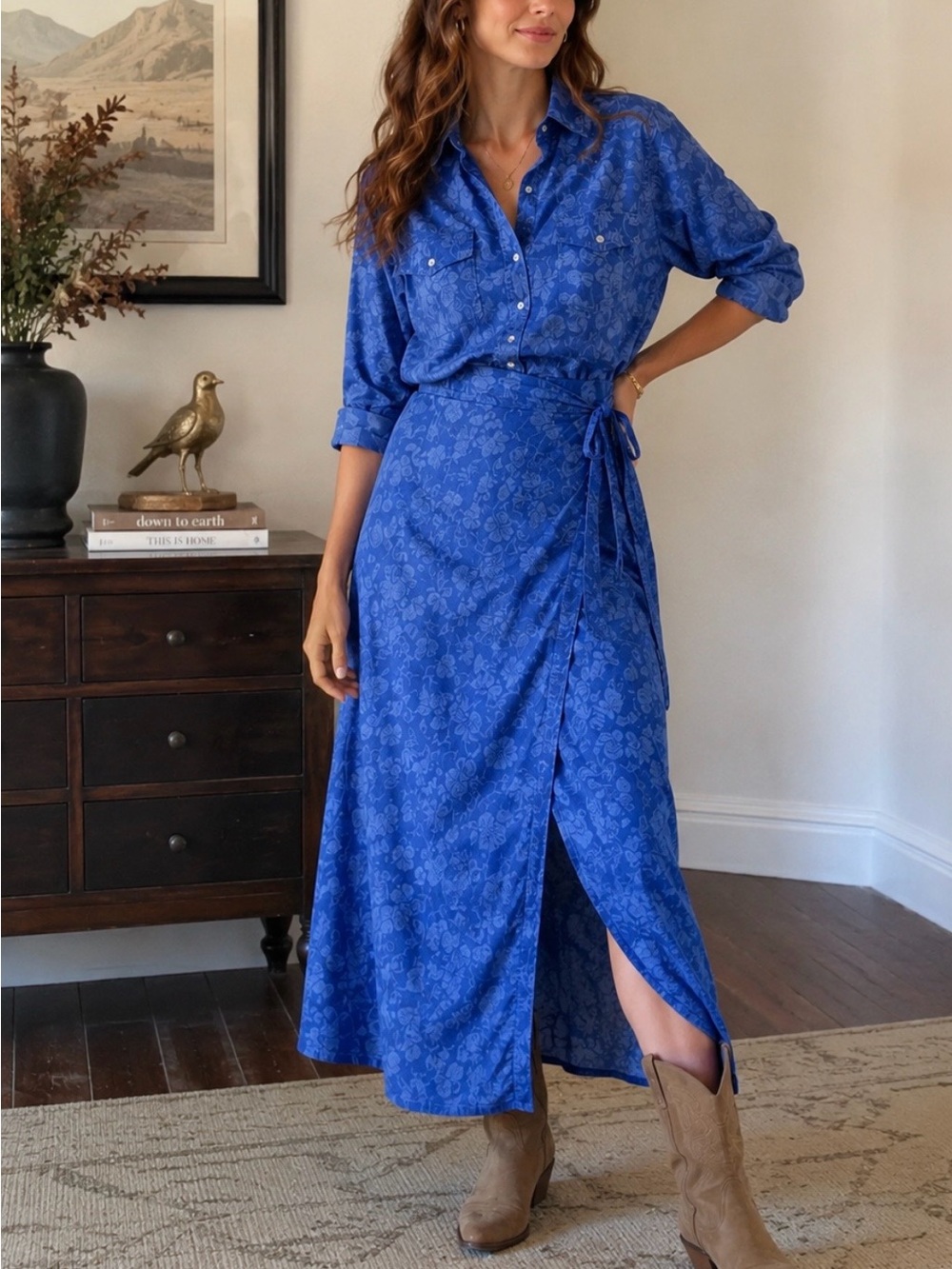 Vintage Lauren Ralph Lauren Blue Floral Matching Set – Size 8
